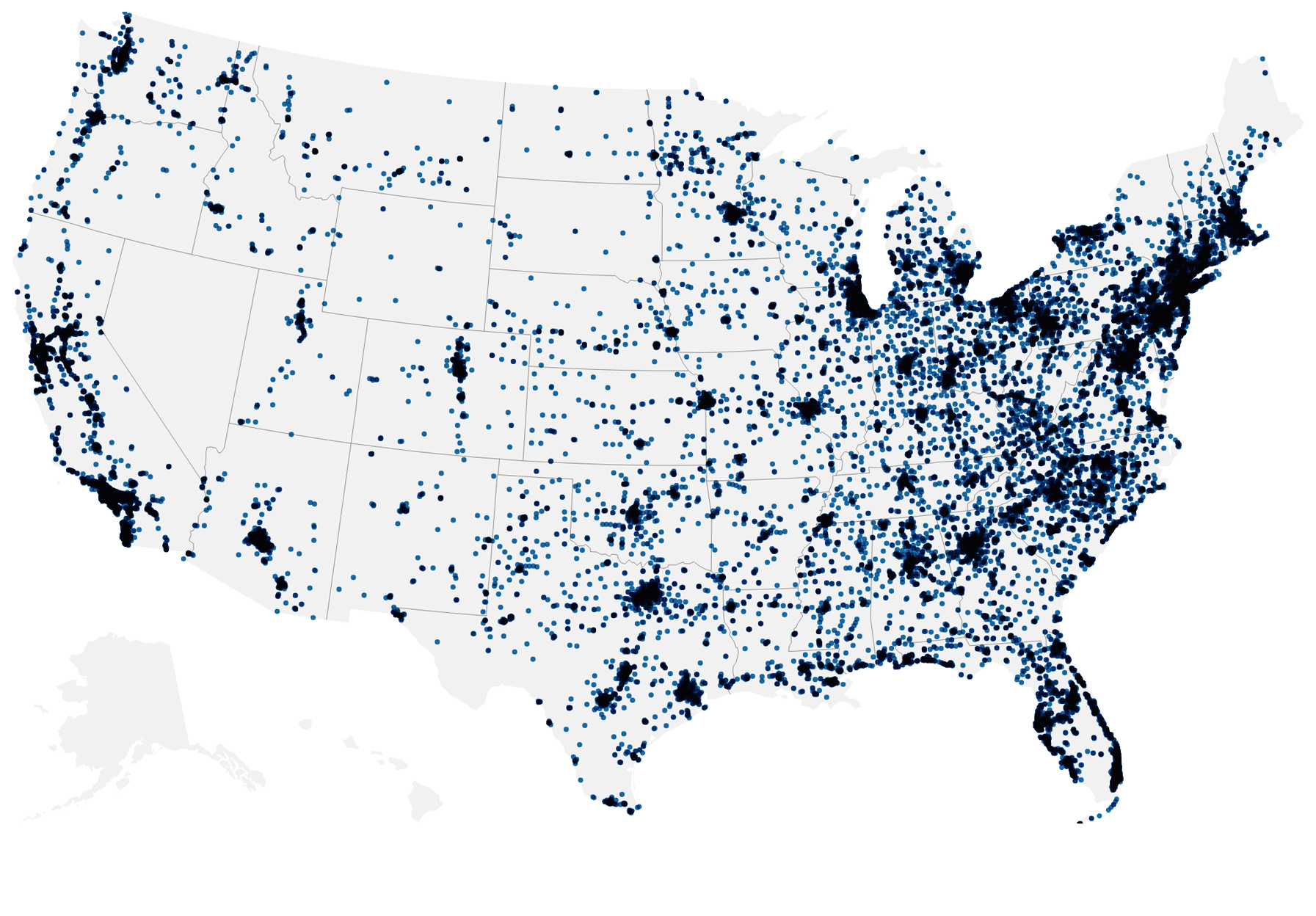 Map showing nationwide retail network locations